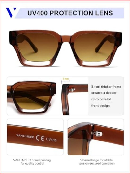 Thick Square Sunglasses UV400 Protection Retro Chunky Rectangle Shades main image 5